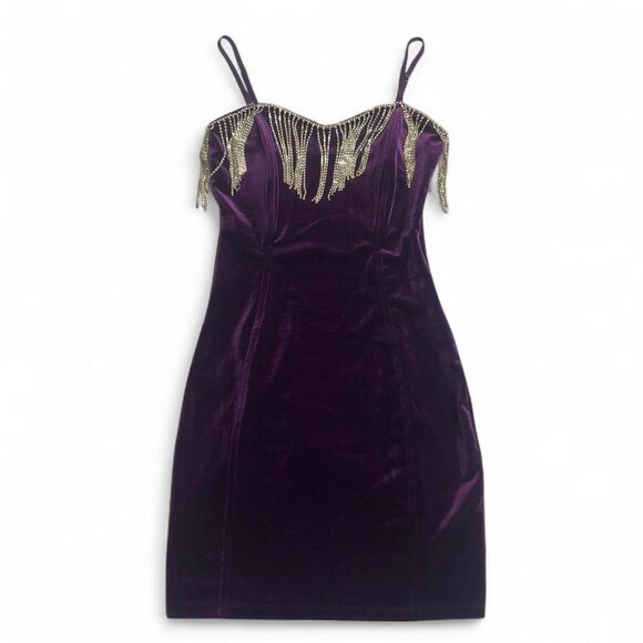 F21 Purple Velvet Rhinestone Mini Dress - Picture 3 of 6
